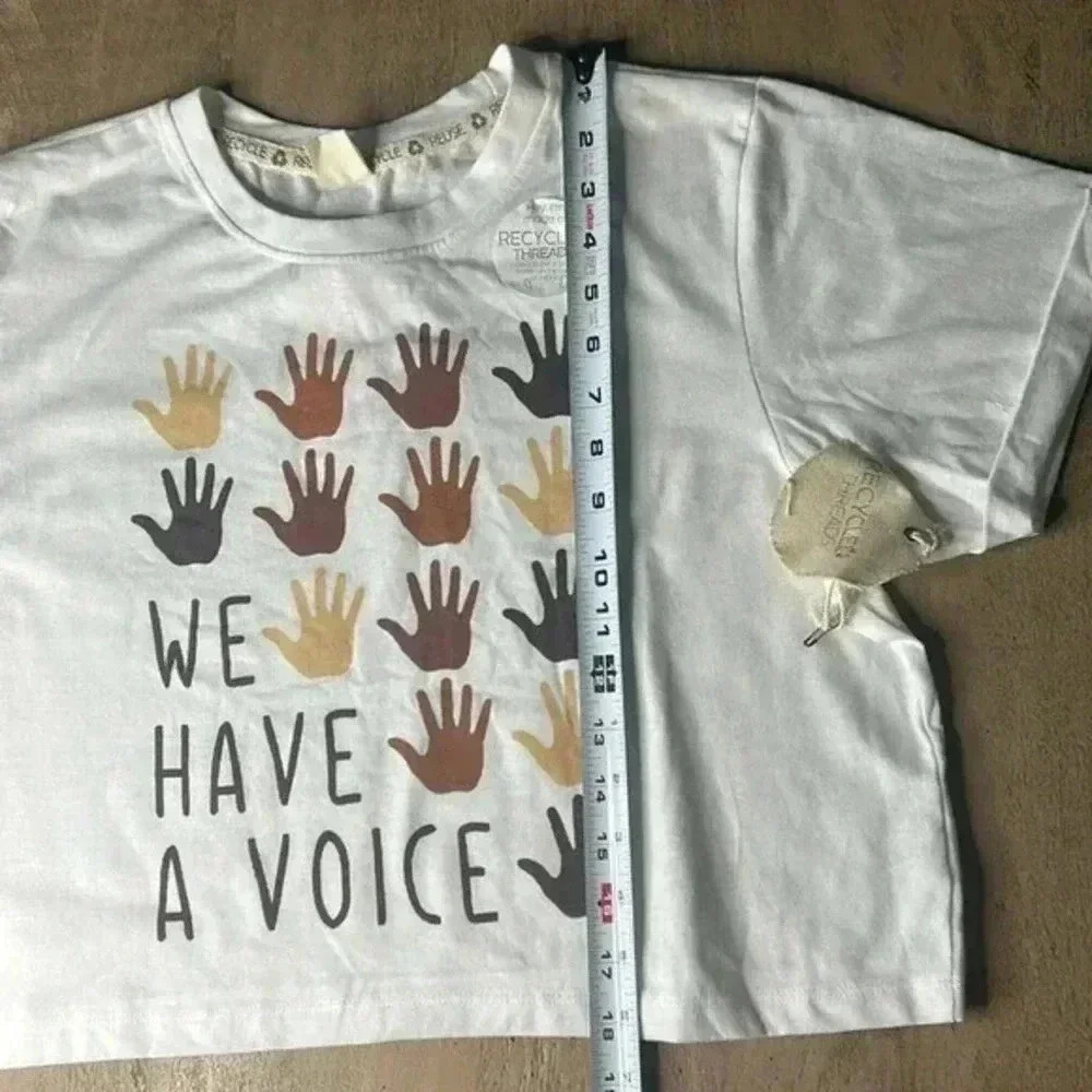 Recycled threads cropped t-shirt size Medium. “We have a voice “ - Picture 4 of 4